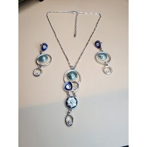 UNIQUE by‎ YANBUL INTERNATIONAL Silver tone Blue and Green Enamel Necklace